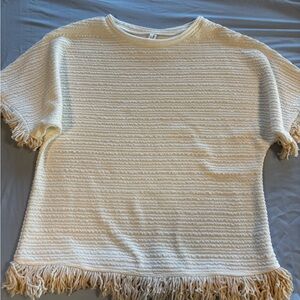 Large love Cream Textured Fringe  Top | Boho Holiday Cozy‎ Style S